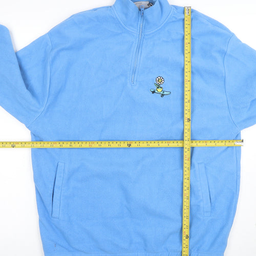 ASOS Men’s Blue Fleece Pullover Sweatshirt L 1/4 Zip Embroidered