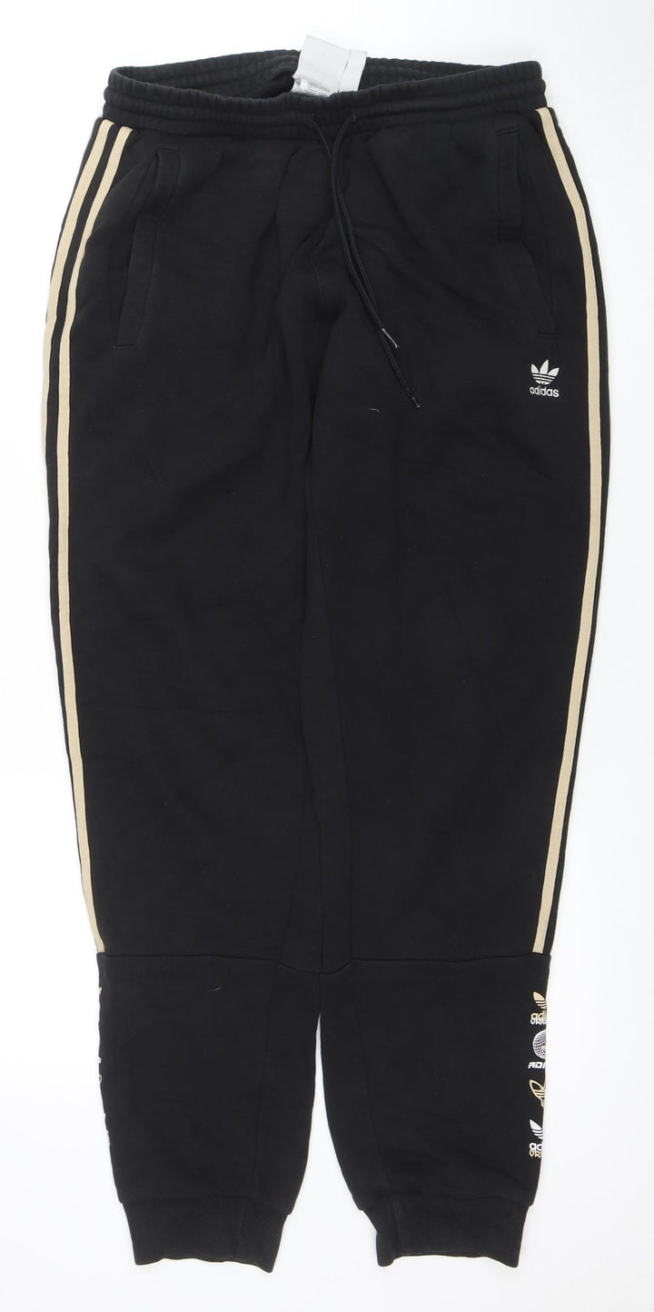 Adidas Men's Black Jogger Trousers Size M Elastic Waist with Side Stripes