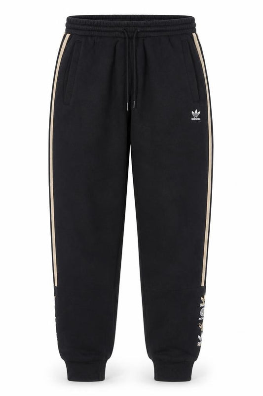 Front view of Adidas Men's Black Jogger Trousers, size M, Elastic Waist with Side Stripes