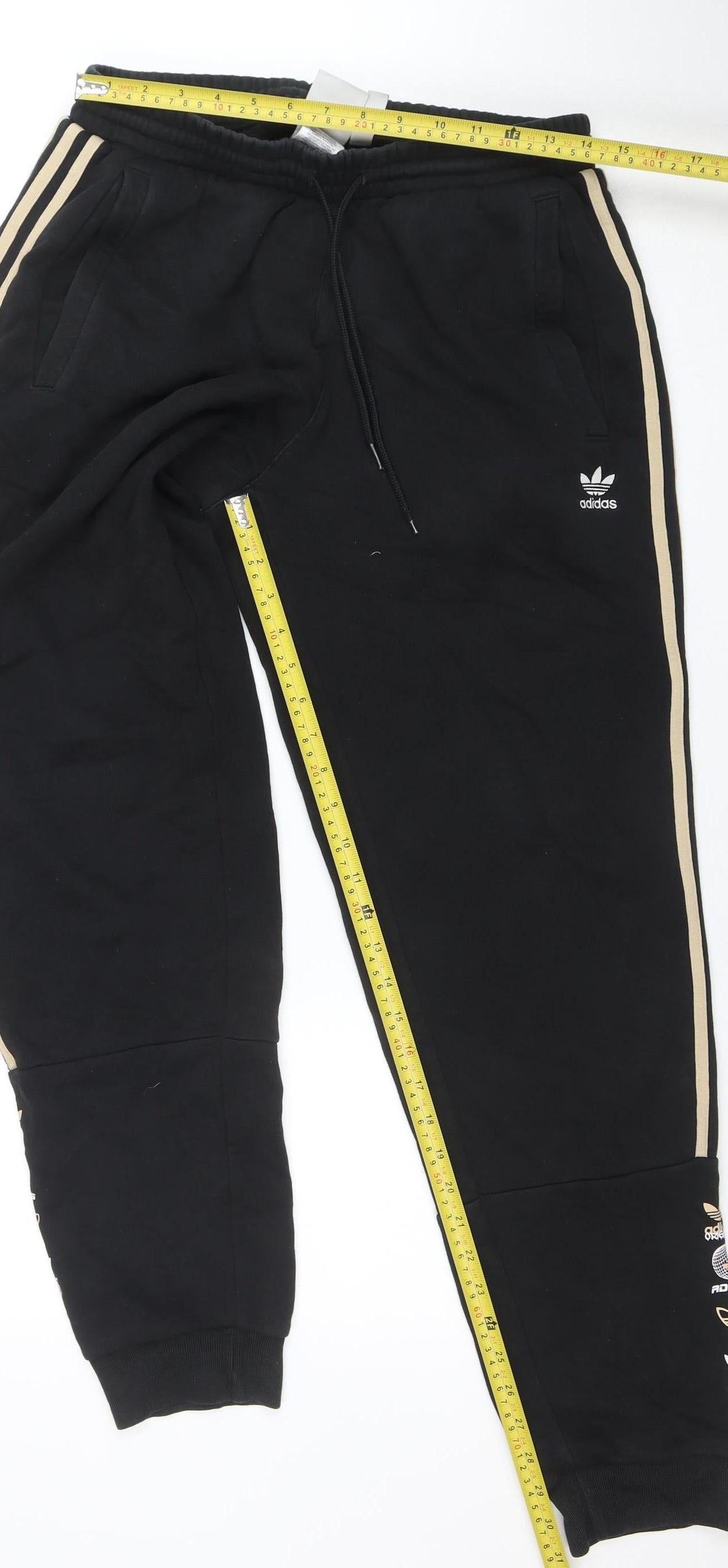 Adidas Men's Black Jogger Trousers Size M Elastic Waist with Side Stripes