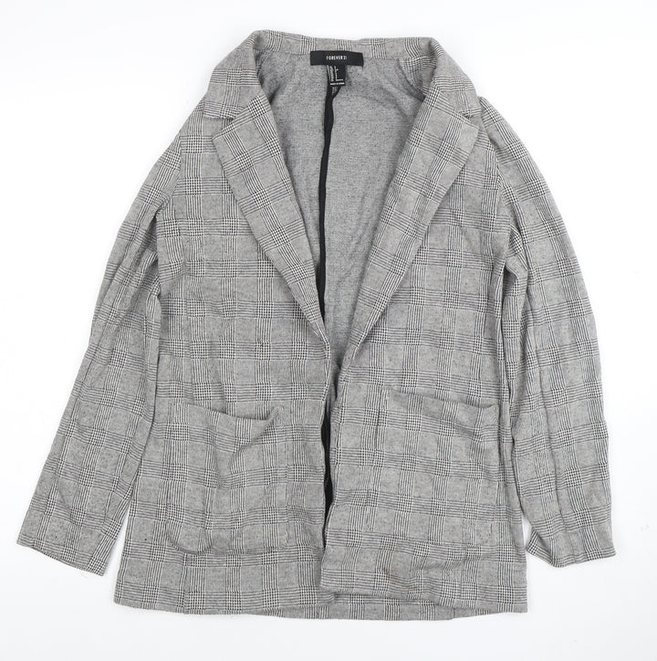 Forever 21 Women Grey Check Blazer Jacket Size S Classic Fit