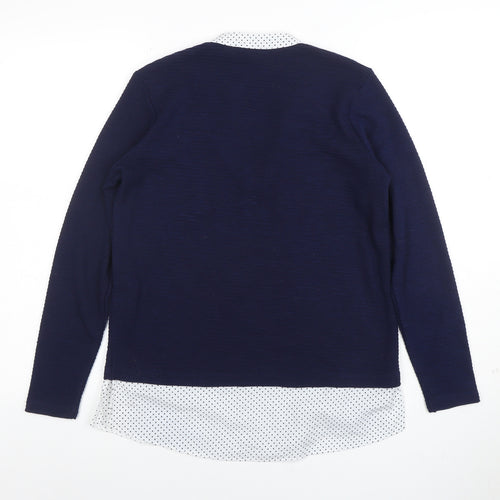 Fransa Women Navy Blue V-Neck Long Sleeve Jumper XS Polka Dot Hem
