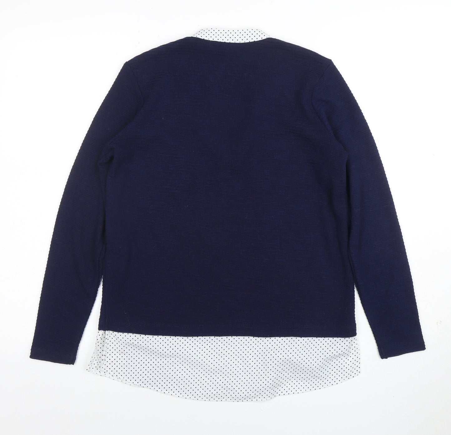 Fransa Women Navy Blue V-Neck Long Sleeve Jumper XS Polka Dot Hem