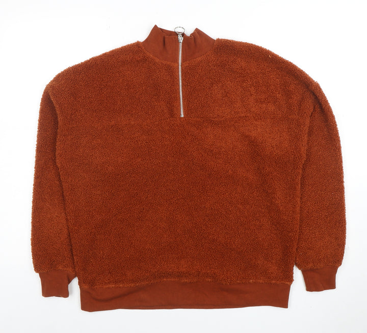 New Look Women's Brown 1/2 Zip Fleece Sweatshirt Size 8