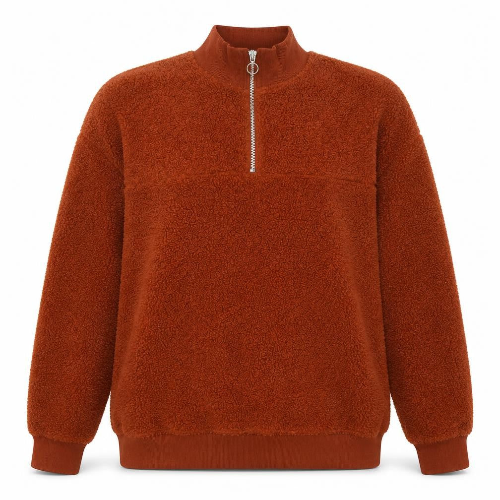 Front view of New Look Women's Brown 1/2 Zip Fleece Sweatshirt, size 8
