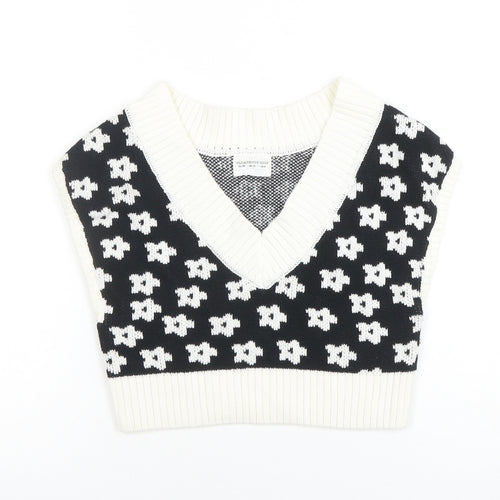 Glamorous Care Women's Black & White V-Neck Sleeveless Knit Vest UK 10