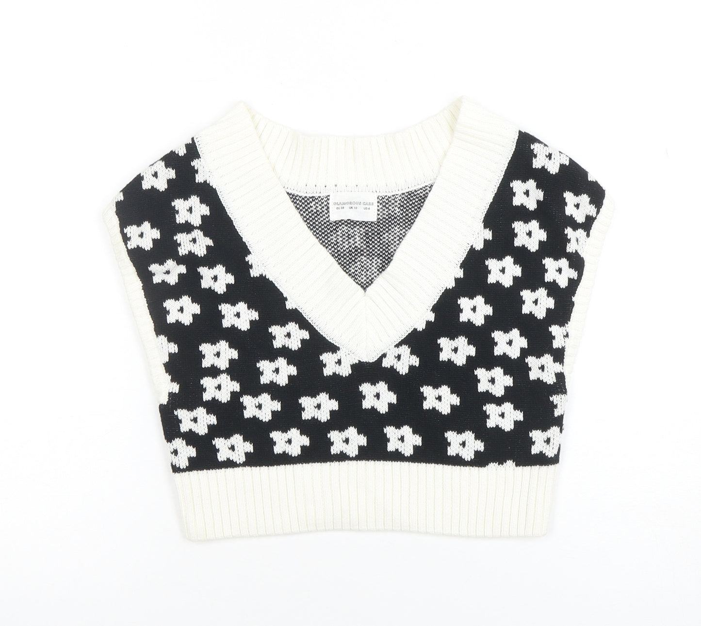 Glamorous Care Women's Black & White V-Neck Sleeveless Knit Vest UK 10