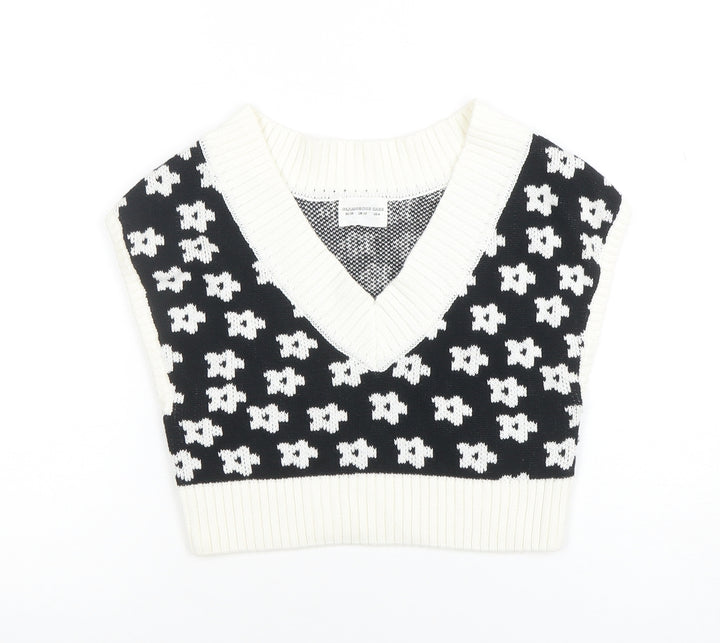 Glamorous Care Women's Black & White V-Neck Sleeveless Knit Vest UK 10