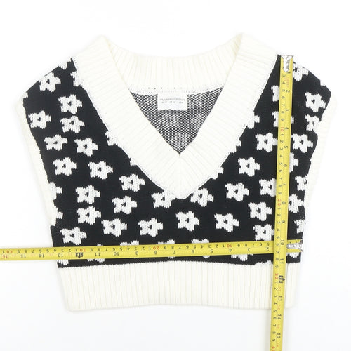 Glamorous Care Women's Black & White V-Neck Sleeveless Knit Vest UK 10