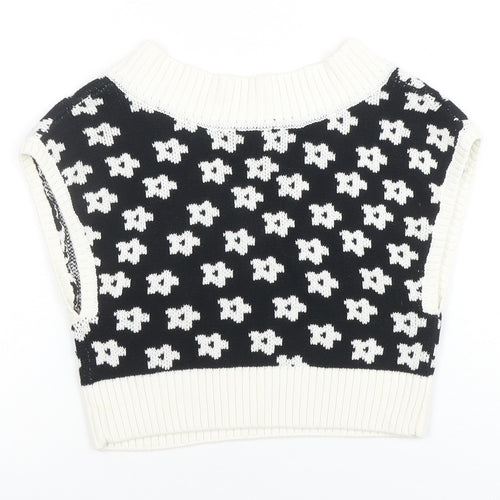 Glamorous Care Women's Black & White V-Neck Sleeveless Knit Vest UK 10