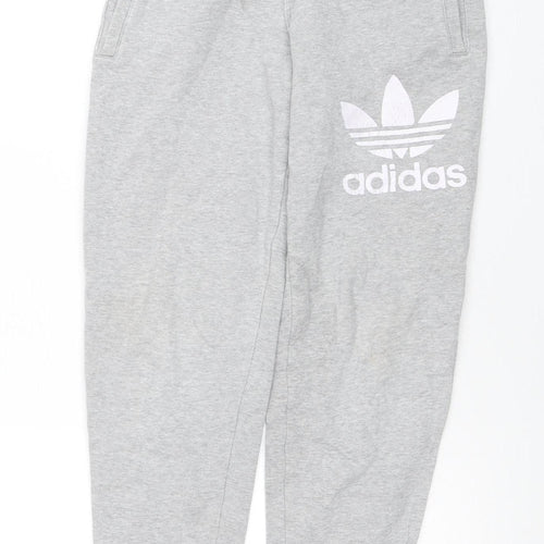 Adidas Boys Grey 11-12 Years Jogger Sweatpants Cotton Blend Tapered Fit