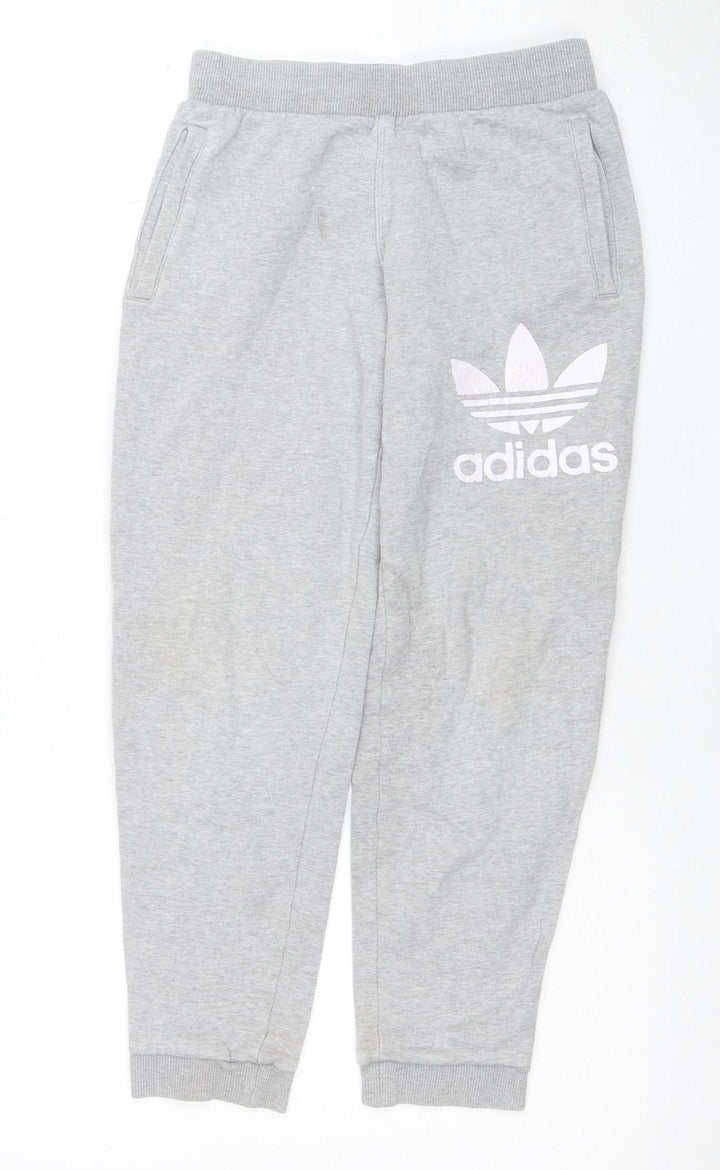Adidas Boys Grey 11-12 Years Jogger Sweatpants Cotton Blend Tapered Fit