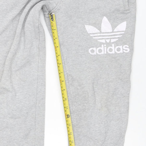 Adidas Boys Grey 11-12 Years Jogger Sweatpants Cotton Blend Tapered Fit