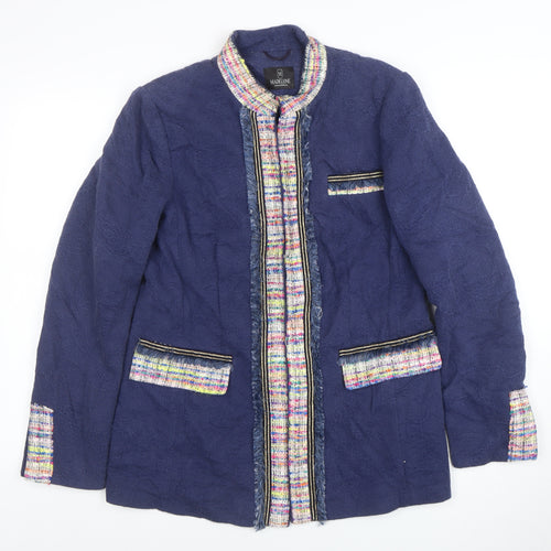 Madeleine Women Blue Cotton Blend Classic Tweed Blazer M