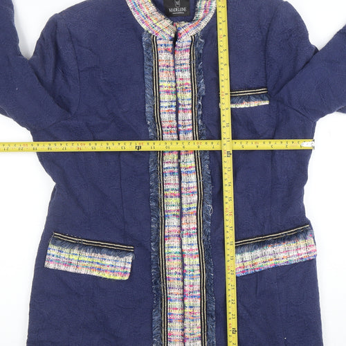 Madeleine Women Blue Cotton Blend Classic Tweed Blazer M