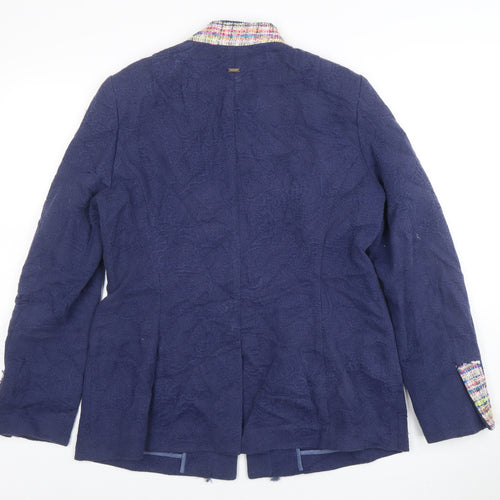 Madeleine Women Blue Cotton Blend Classic Tweed Blazer M