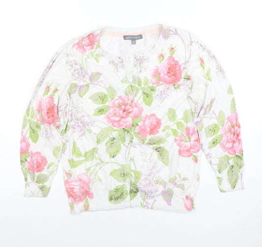 Laura Ashley Women's Multicoloured Floral Cotton Cardigan UK 12