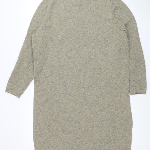 Uniqlo Women Beige Wool Knit Sweater Dress M 3/4 Sleeve Crew Neck