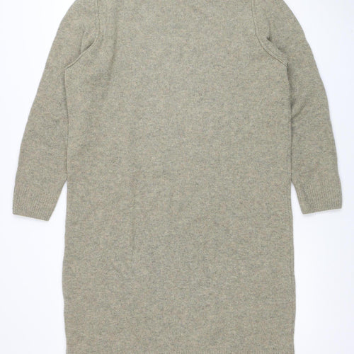 Uniqlo Women Beige Wool Knit Sweater Dress M 3/4 Sleeve Crew Neck