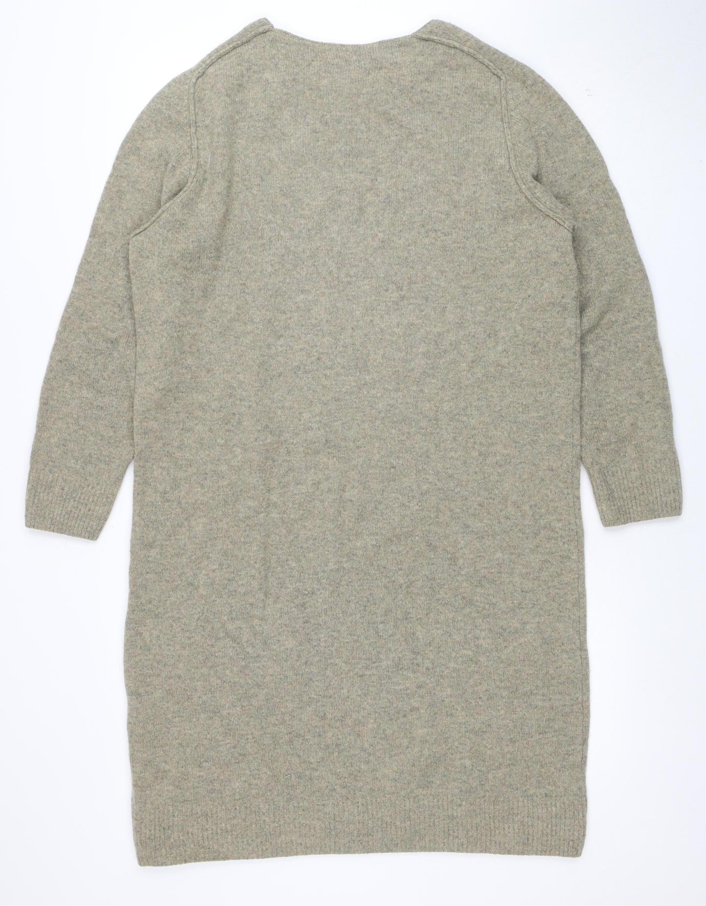 Uniqlo Women Beige Wool Knit Sweater Dress M 3/4 Sleeve Crew Neck