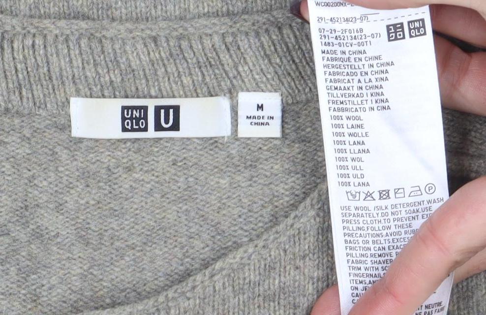 Uniqlo Women Beige Wool Knit Sweater Dress M 3/4 Sleeve Crew Neck