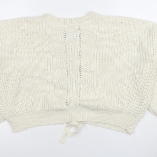 New Look Women Ivory Knit Lace-Up Crew Neck Jumper M