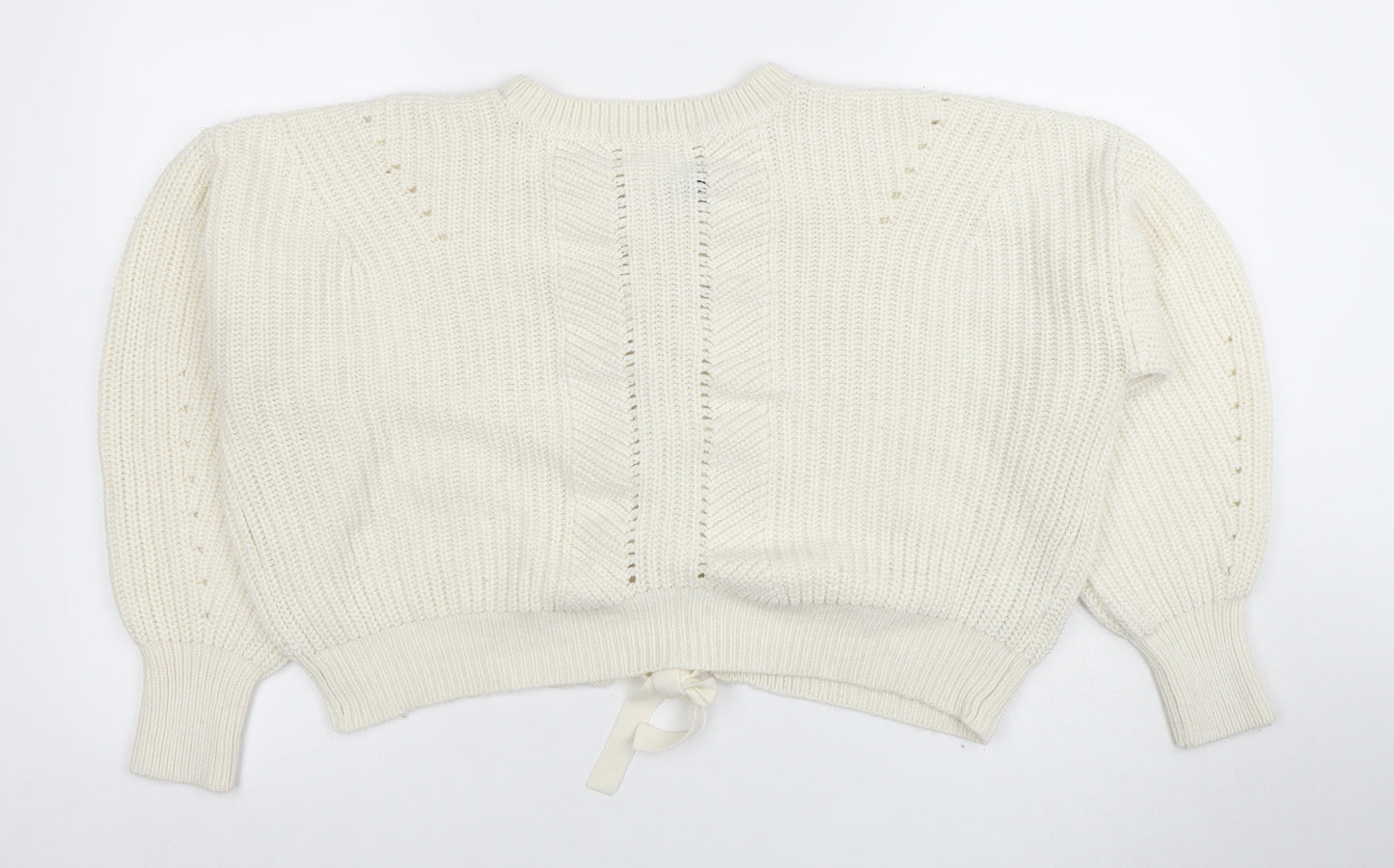 New Look Women Ivory Knit Lace-Up Crew Neck Jumper M