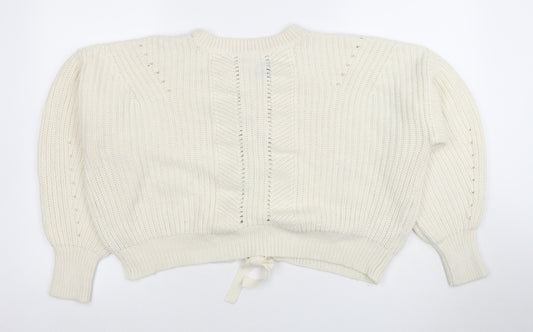 New Look Women Ivory Knit Lace-Up Crew Neck Jumper M