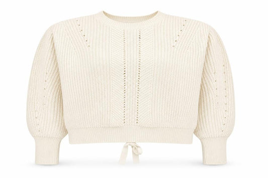 Front view of New Look Women Ivory Knit Lace-Up Crew Neck Jumper M