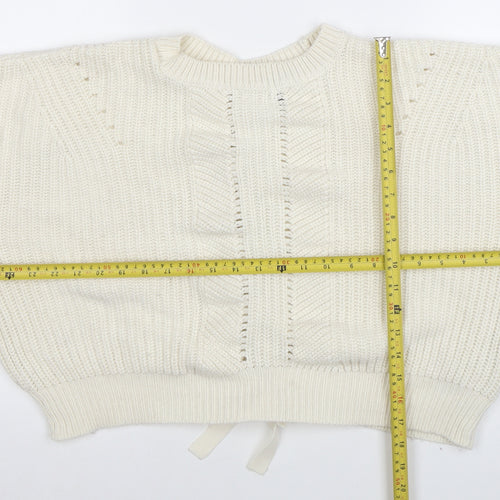 New Look Women Ivory Knit Lace-Up Crew Neck Jumper M