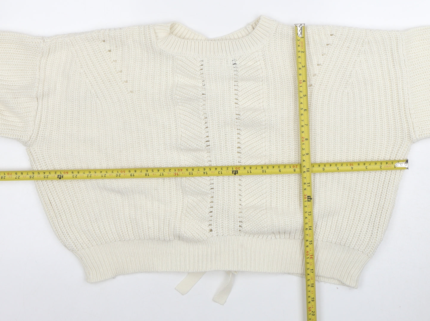 New Look Women Ivory Knit Lace-Up Crew Neck Jumper M