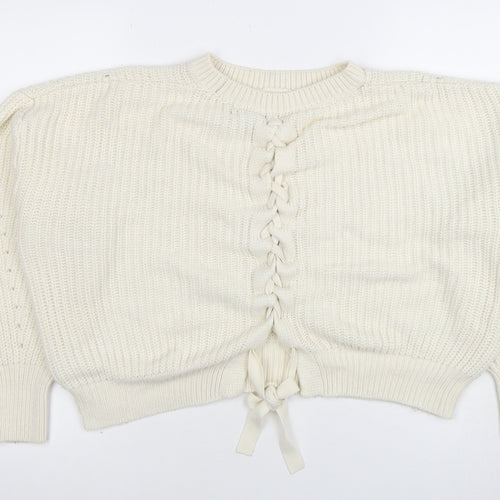 New Look Women Ivory Knit Lace-Up Crew Neck Jumper M