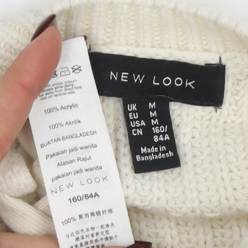 New Look Women Ivory Knit Lace-Up Crew Neck Jumper M