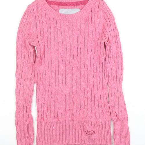 Superdry Women Pink Cable-Knit Long Sleeve Jumper Size S