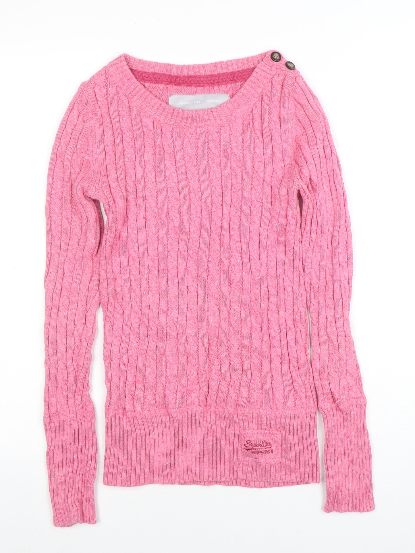 Superdry Women Pink Cable-Knit Long Sleeve Jumper Size S