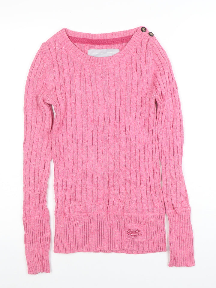 Superdry Women Pink Cable-Knit Long Sleeve Jumper Size S