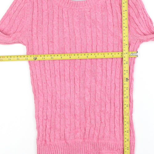 Superdry Women Pink Cable-Knit Long Sleeve Jumper Size S