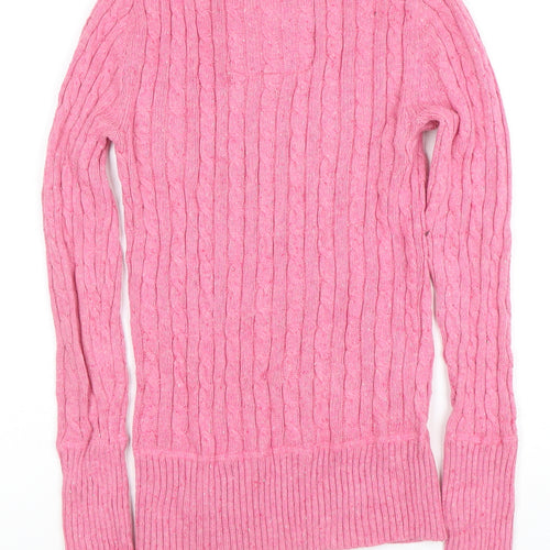 Superdry Women Pink Cable-Knit Long Sleeve Jumper Size S