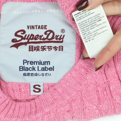 Superdry Women Pink Cable-Knit Long Sleeve Jumper Size S