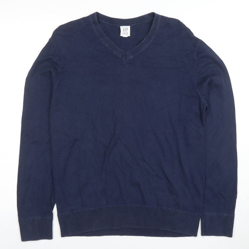 GAP Men's Blue V-Neck Cotton Pullover Jumper Size S