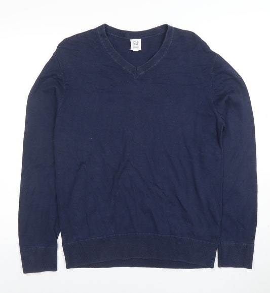 GAP Men's Blue V-Neck Cotton Pullover Jumper Size S