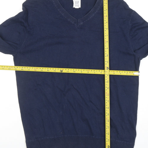 GAP Men's Blue V-Neck Cotton Pullover Jumper Size S