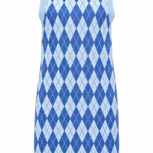 ZARA Women Blue Argyle Sleeveless Knit Shift Dress Size 10