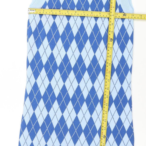 ZARA Women Blue Argyle Sleeveless Knit Shift Dress Size 10