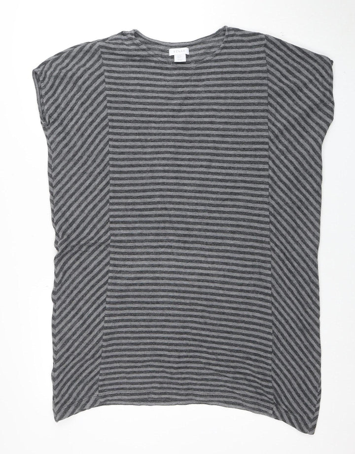 Kenar Women’s Grey Striped Sleeveless Cotton Tunic Blouse M