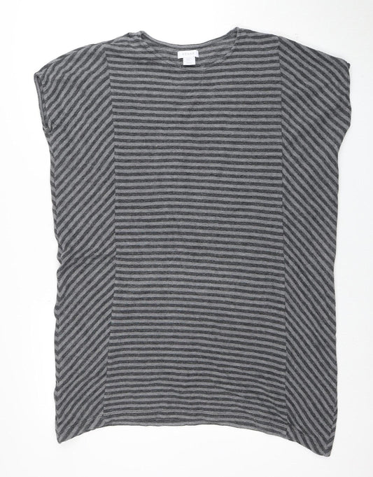 Kenar Women’s Grey Striped Sleeveless Cotton Tunic Blouse M