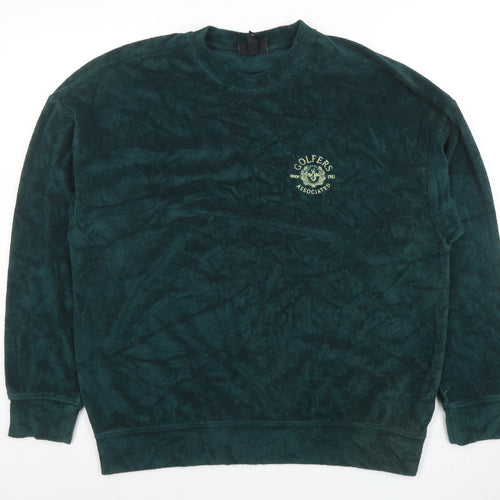 H&M Women’s Green Oversized Fit Velour Sweatshirt Size L - Golfers Print