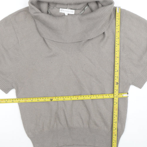 Sub-Couture Womens Beige Cowl Neck Short Sleeve Jumper Size 4