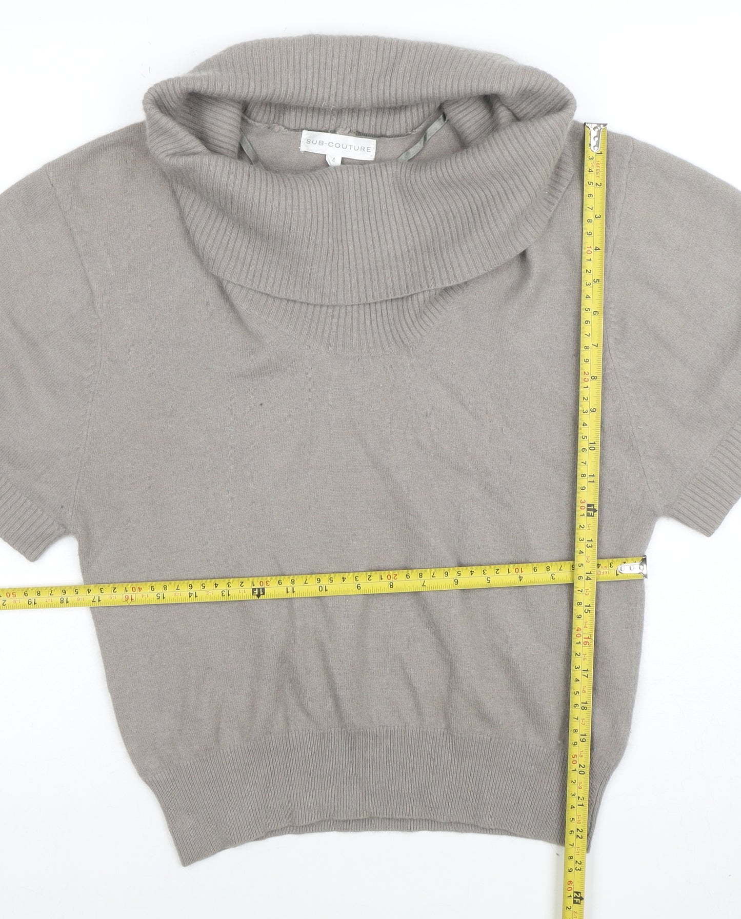 Sub-Couture Womens Beige Cowl Neck Short Sleeve Jumper Size 4
