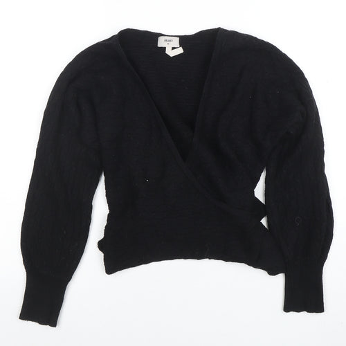 Object Womens Black XS Wrap Cable Knit Jumper